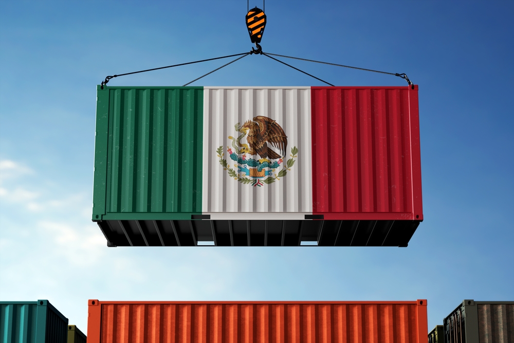mexico freight posey intl 1 - Posey International Freight,Containers,With,Mexico,Flag,,Clouds,Background